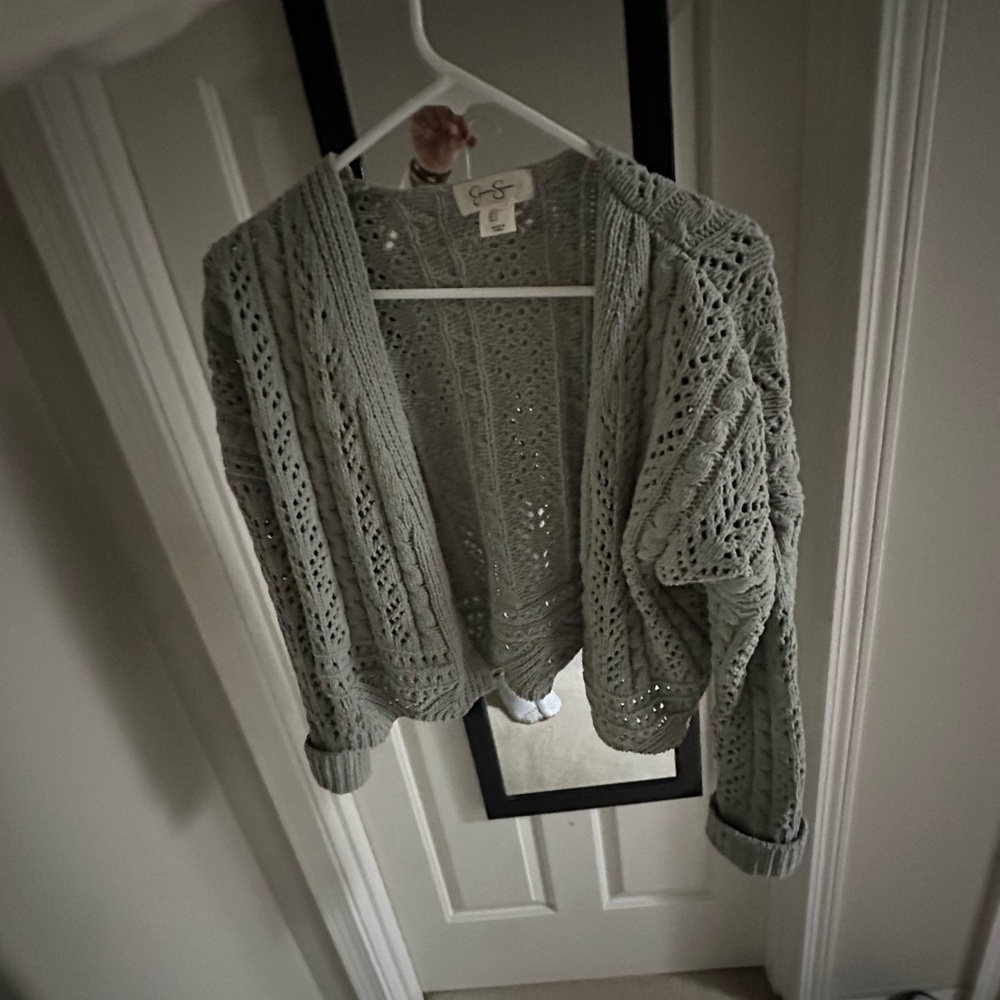 Jessica Simpson Gray/Green Cable Knit Cardigan Sweater